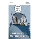 Das Bild zeigt einen Cartoon zum Thema Ablenkung am Steuer.